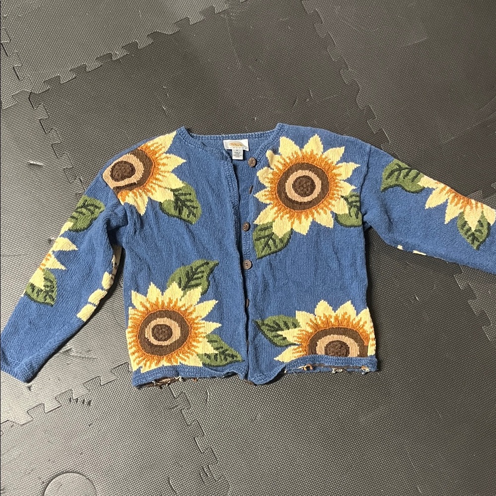 Talbots Blue Floral Knit Cardigan